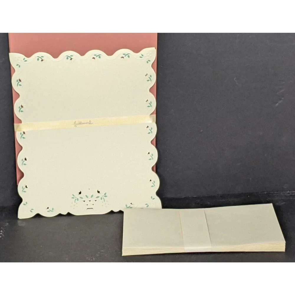 Vintage Hallmark Stationery Set #ST273-5 Floral Scalloped Edge Cream w/ Rust 2nd
